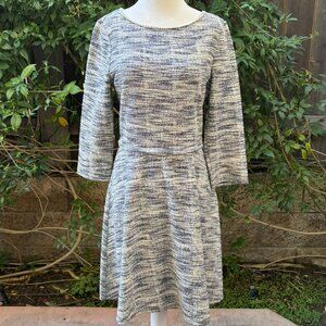 NWT Max Studio Cream and Blue Tweed Fit and Flare Skater Dress Medium
